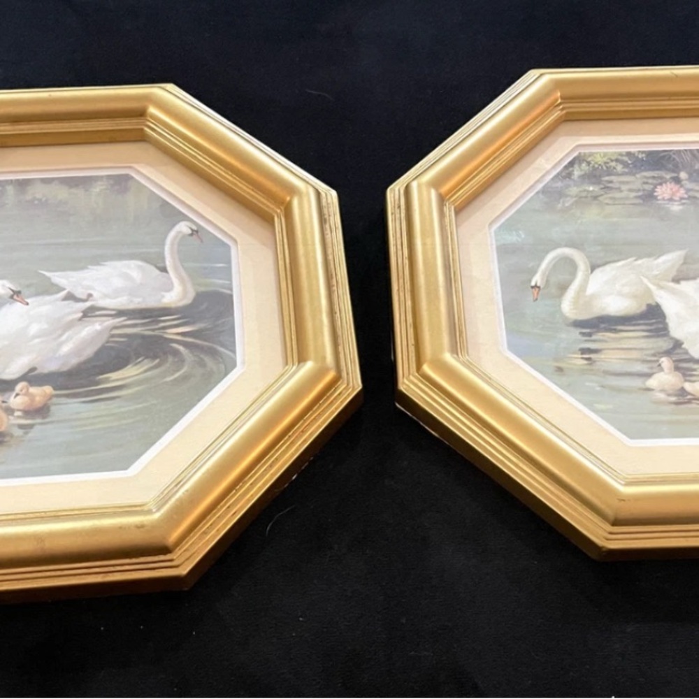 Elegant Gold Framed Swan Art Prints